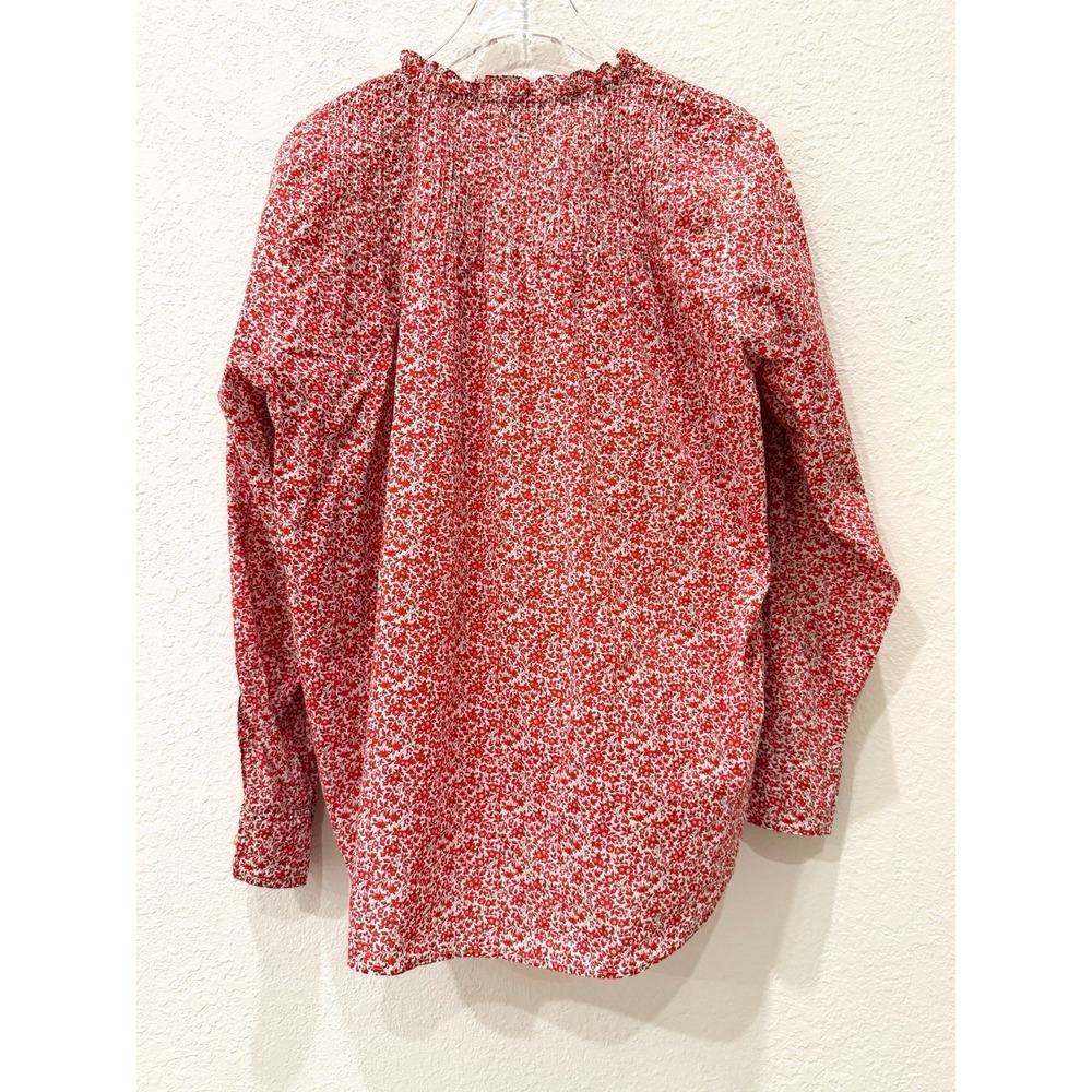 J.Crew Liberty Fabric Red Floral Cotton Blouse Ruffle Neck 10 Cottagecore - Picture 4 of 9